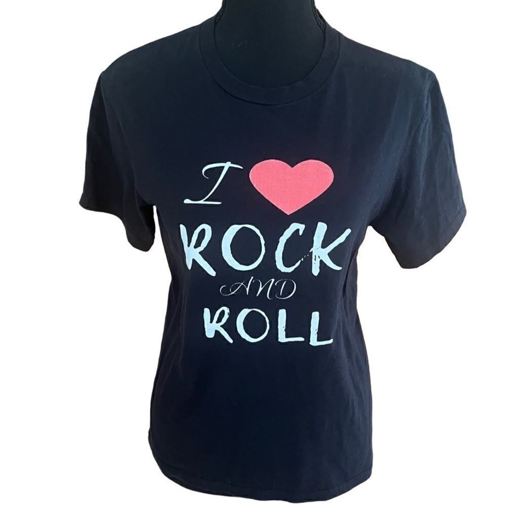 I Love Rock and Roll graphic black tee shirt